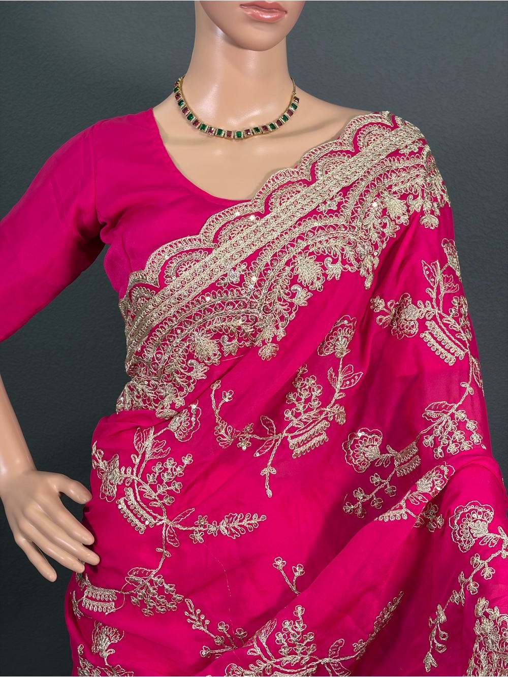 Brand new,pink designer saree with stitched blouse - Picture 4 of 5